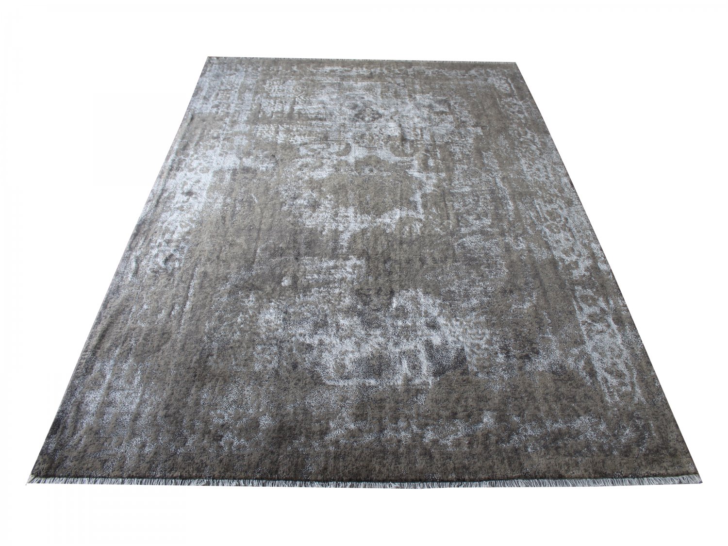 فرش پشمی ماشینی طبیعی و ارگانیک کد 0101 - زمینه طوسی کم رنگ - حاشیه طوسی کم رنگ