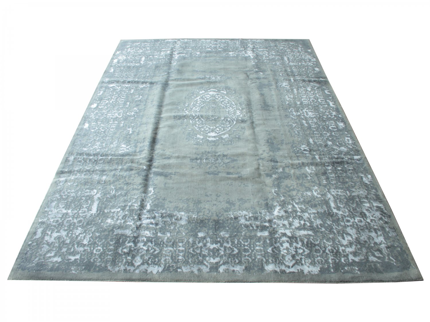 فرش پشمی ماشینی طبیعی و ارگانیک کد 0090 - زمینه طوسی کم رنگ - حاشیه طوسی کم رنگ