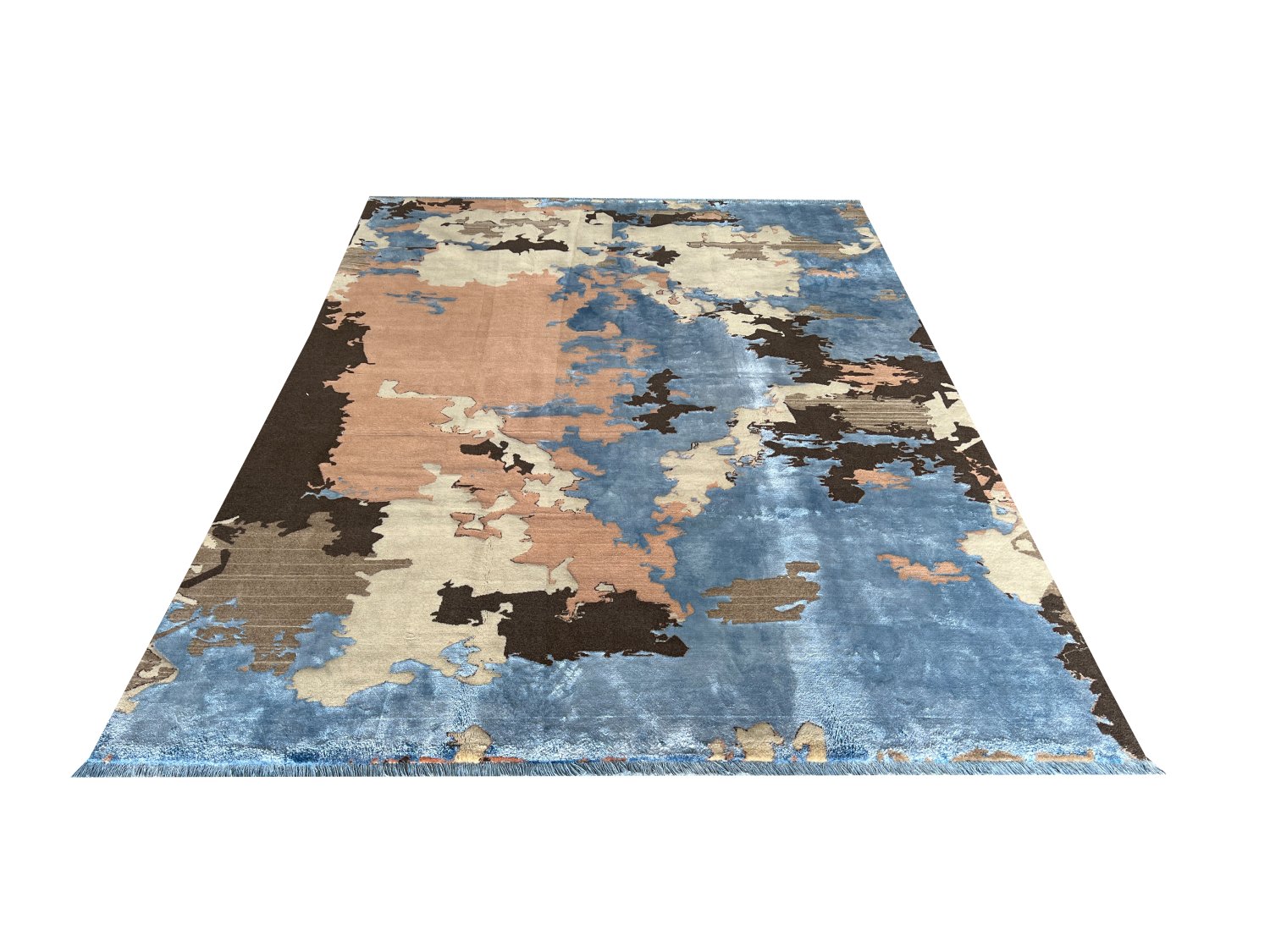 فرش پشمی ماشینی طبیعی و ارگانیک کد 0037 - زمینه آبی کم رنگ - حاشیه کرم