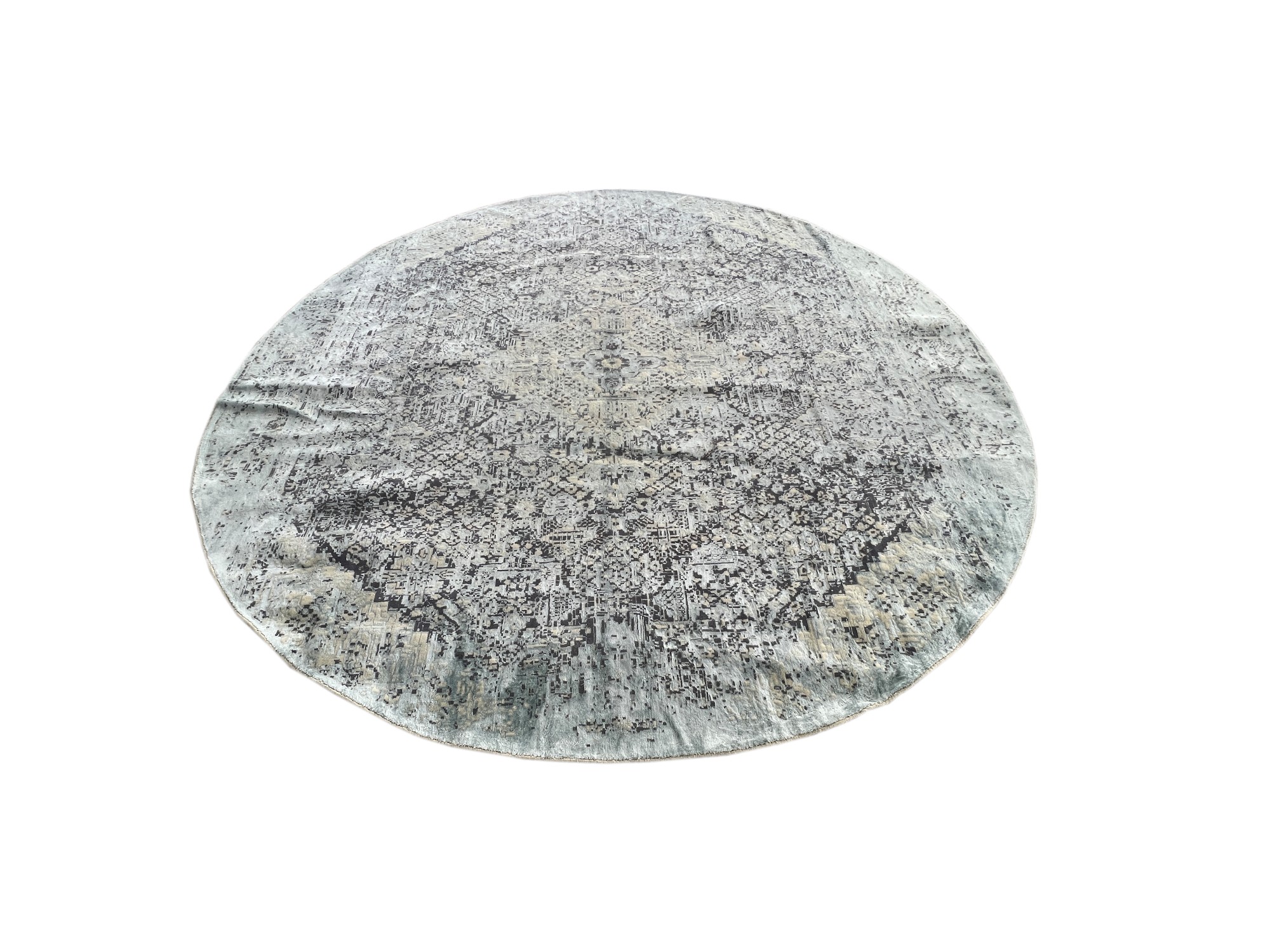 فرش پشمی ماشینی طبیعی و ارگانیک کد 0020 - زمینه آبی کم رنگ - حاشیه طوسی پر رنگ