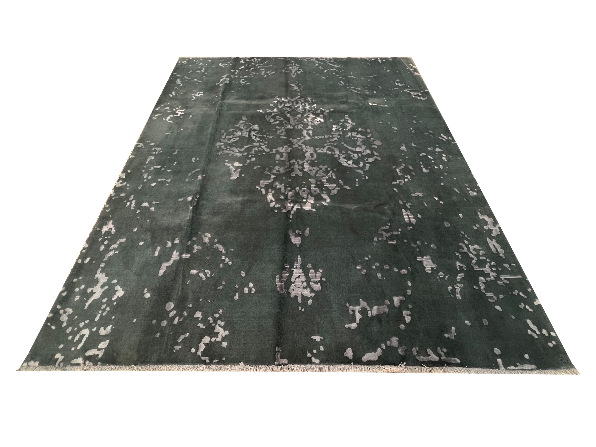 فرش پشمی ماشینی طبیعی و ارگانیک کد 0097 - زمینه طوسی پر رنگ - حاشیه طوسی پر رنگ