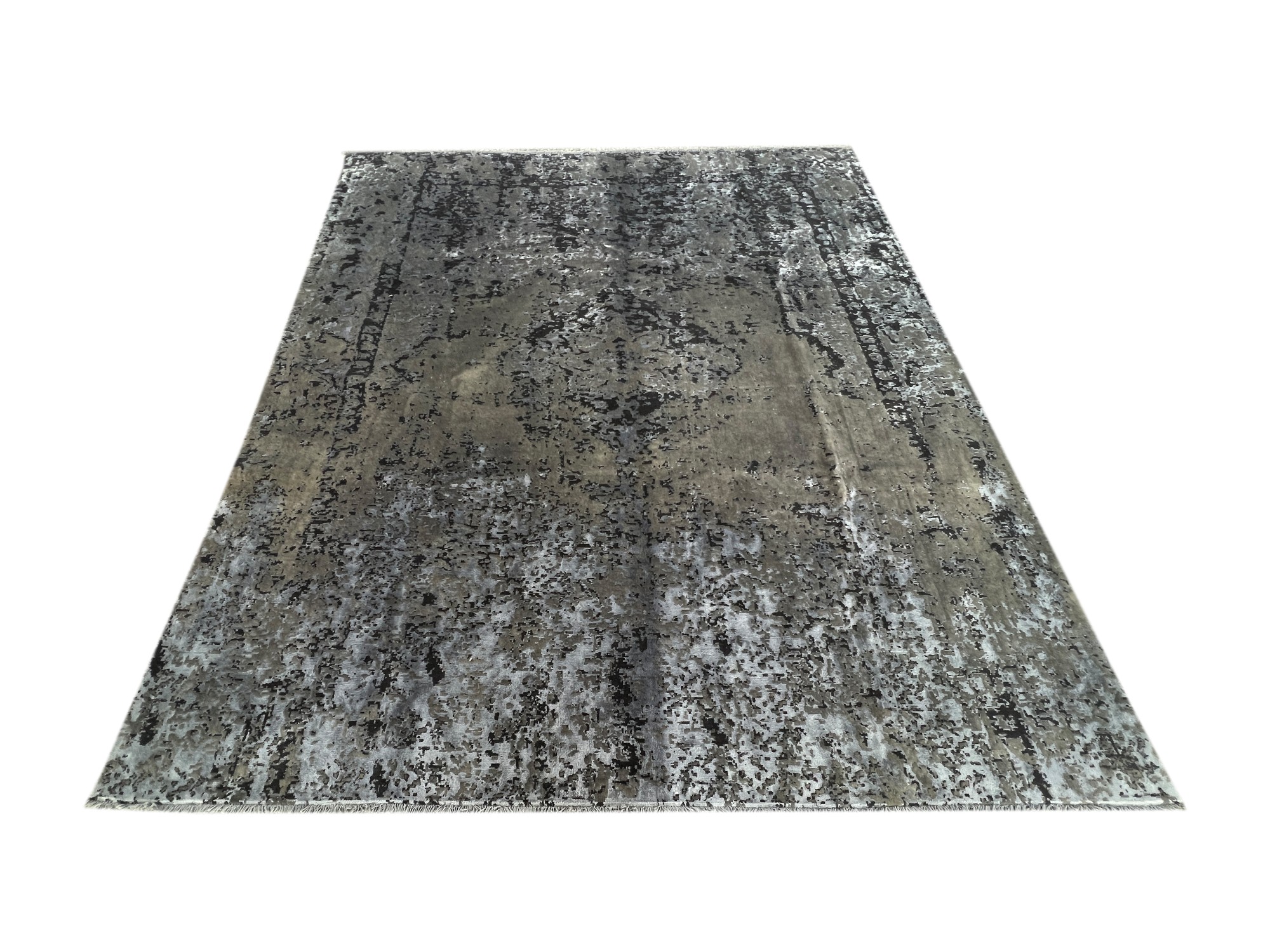 فرش پشمی ماشینی طبیعی و ارگانیک کد 0101 - زمینه کرم - حاشیه آبی کم رنگ